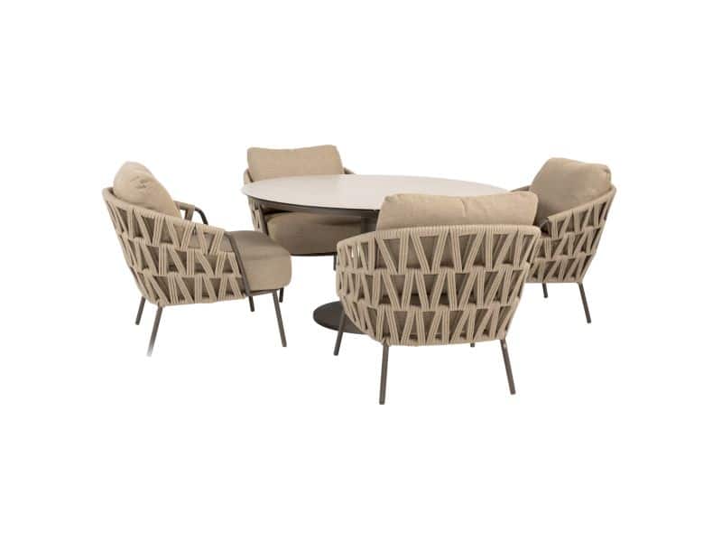 Sarah Mallorca low dining tuinset 130xH69 cm rond 5 delig keramiek terre 4 Seasons Outdoor