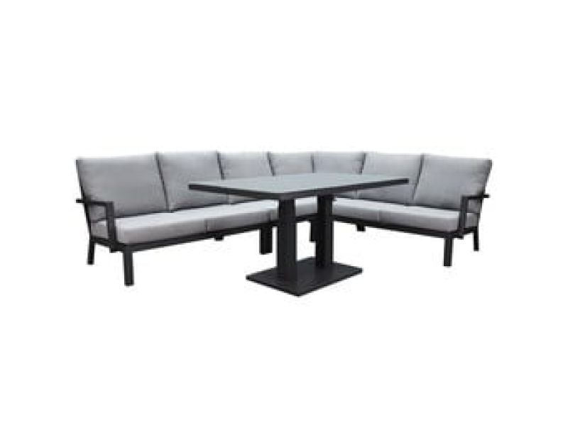 Showroommodel New York hoek dining loungeset 5 delig verstelbare tafel 140x85 cm antraciet aluminium