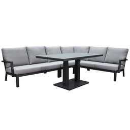 showroommodel new york hoek dining loungeset 5 delig verstelbare tafel 140×85 cm antraciet aluminium