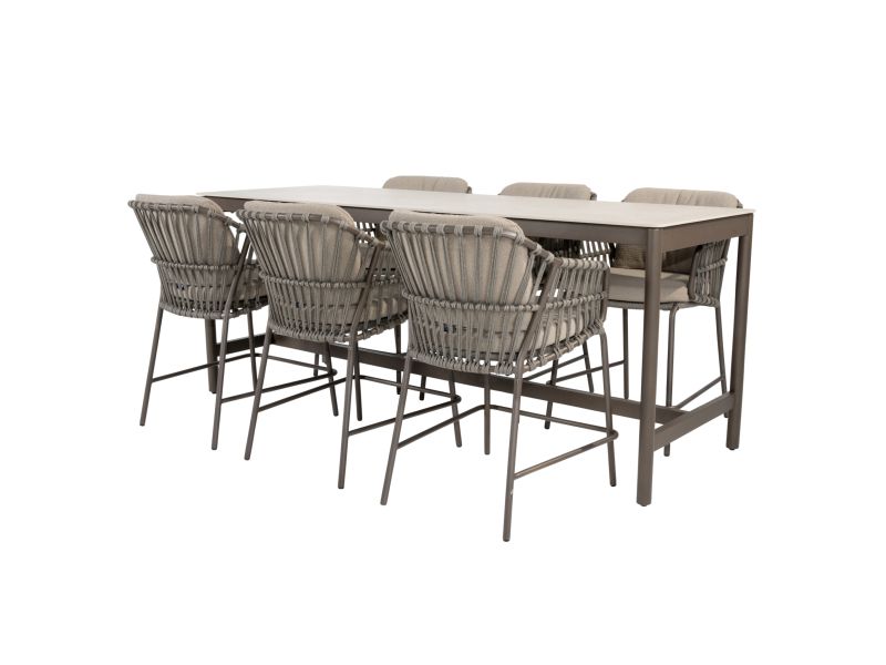 Soho Capalbio high dining tuinset 220x75xH95 cm 7 delig keramiek terre 4 Seasons Outdoor