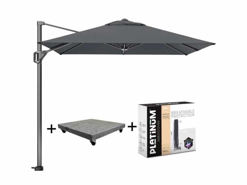 Voyager T1 zweefparasol 250x250 cm antraciet met parasolvoet 75kg en hoes