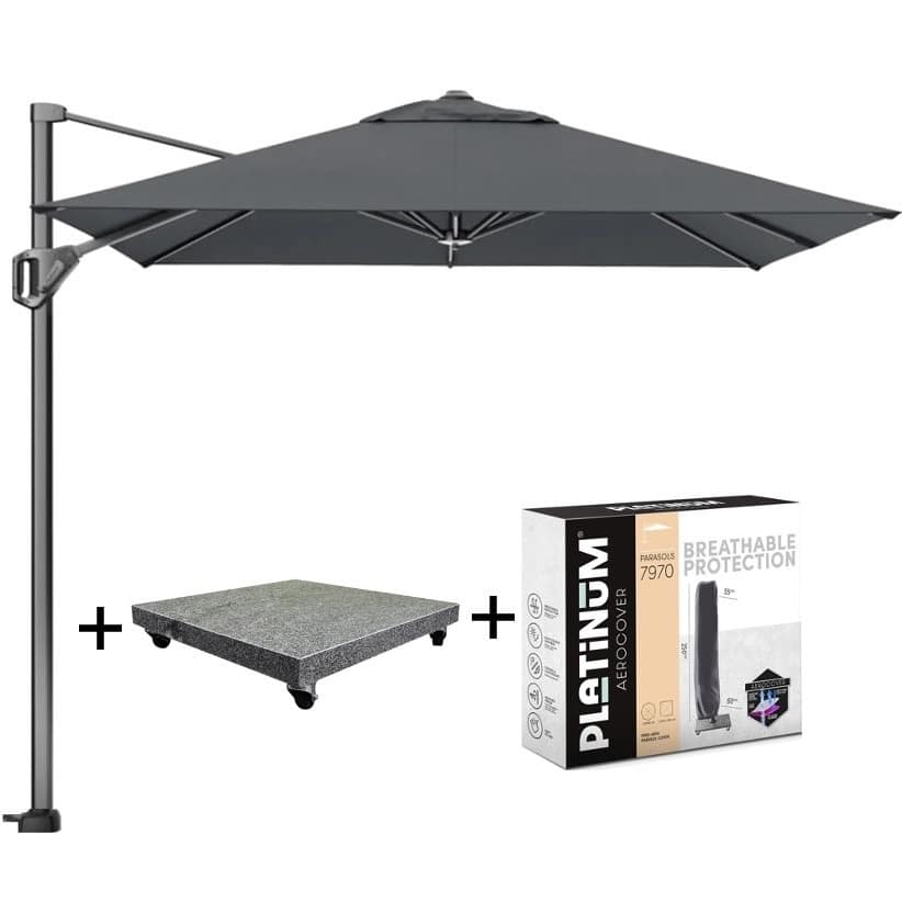 voyager t1 zweefparasol 250×250 cm antraciet met parasolvoet 75kg en hoes
