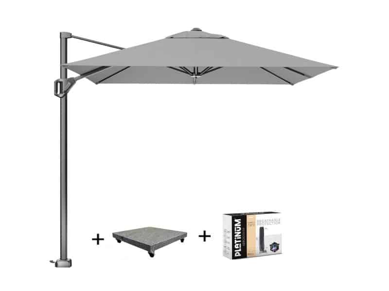 Voyager T1 zweefparasol 250x250 cm lichtgrijs met 75KG voet en hoes