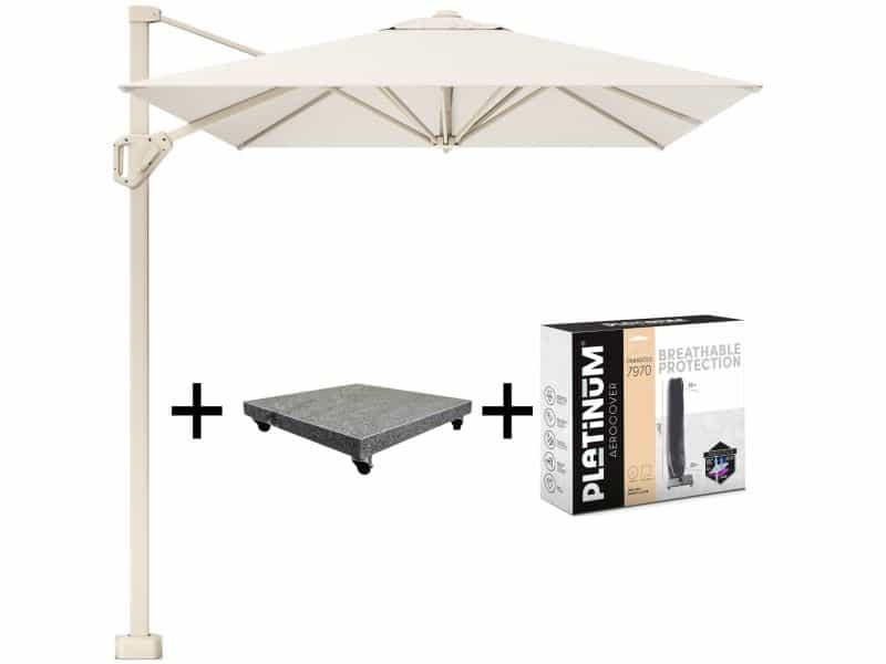 Voyager T1 zweefparasol 250x250 cm sandstone Ivory met 75kg voet en hoes