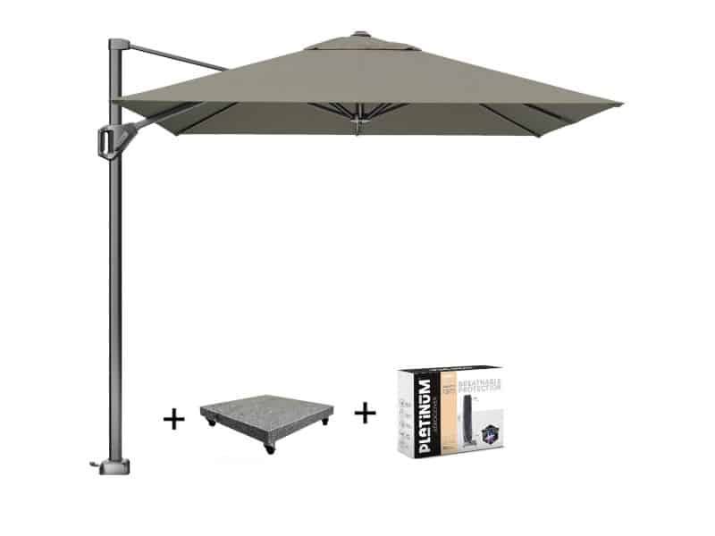 Voyager T1 zweefparasol 250x250 cm taupe met 75KG voet en hoes