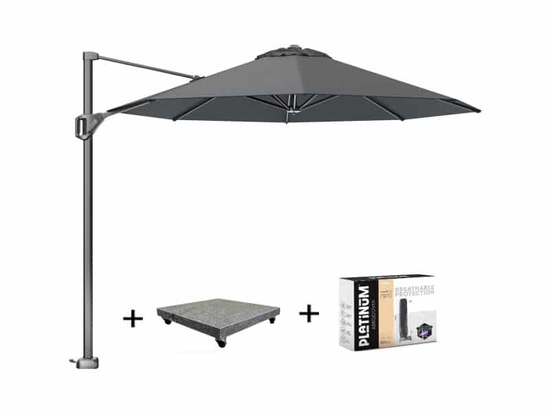 Voyager T1 zweefparasol 300 cm rond antraciet met 75KG voet en hoes