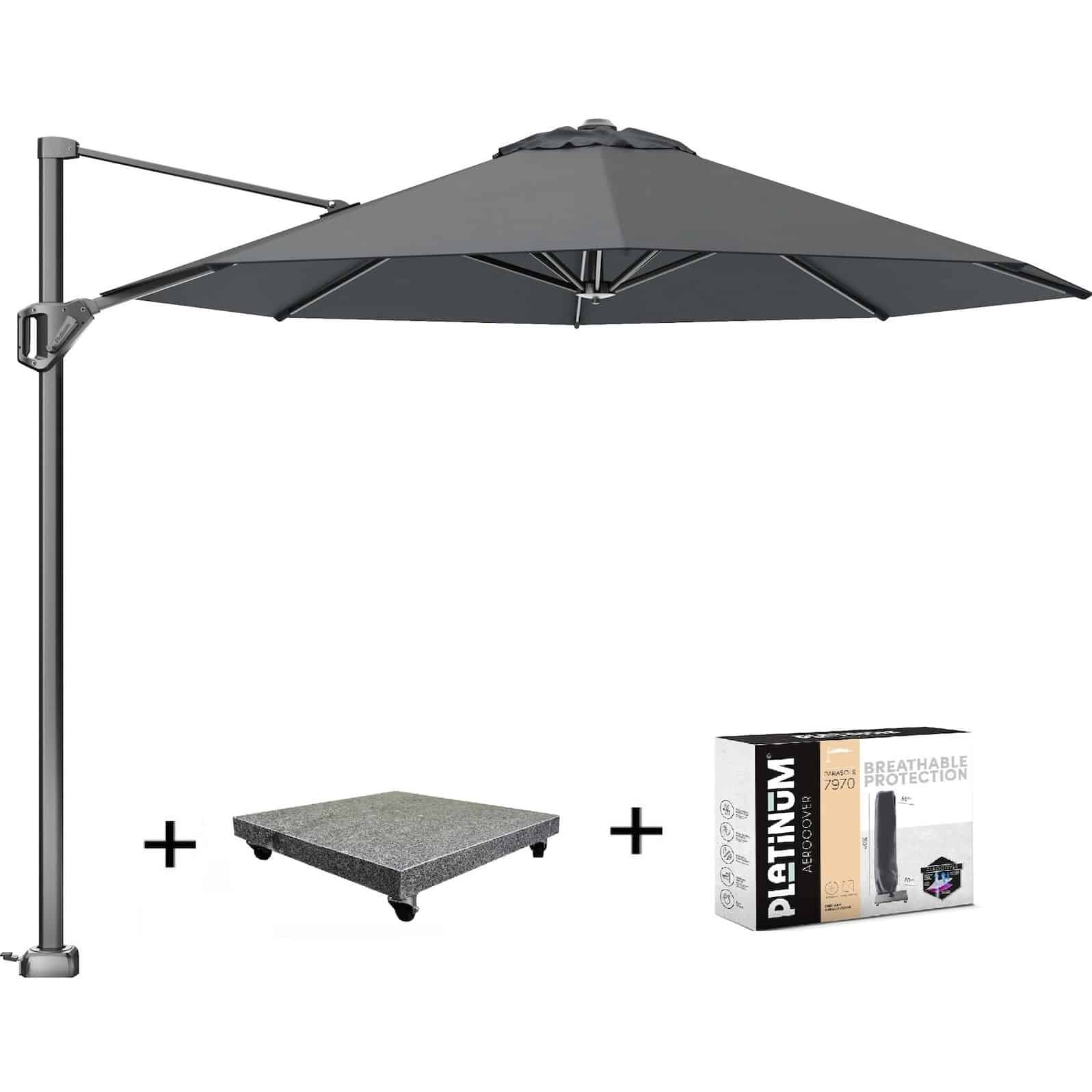 voyager t1 zweefparasol 300 cm rond antraciet met 75kg voet en hoes