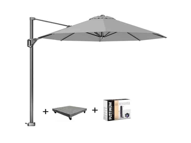 Voyager T1 zweefparasol 300 cm rond lichtgrijs met 75KG voet en hoes