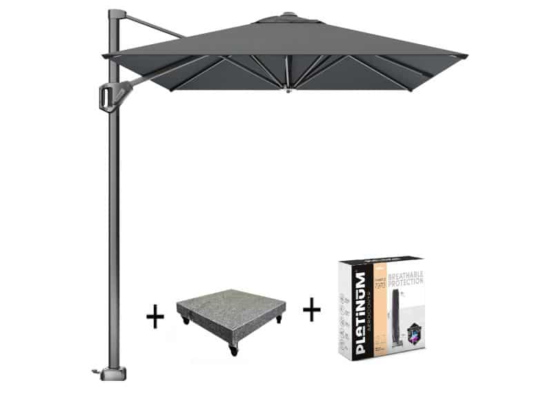 Voyager T1 zweefparasol 300x200 cm antraciet met 75KG voet en hoes