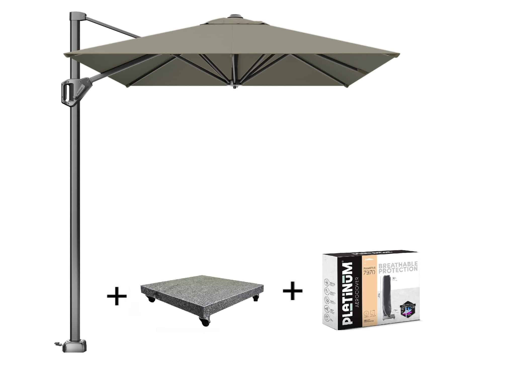 voyager t1 zweefparasol 300×200 cm taupe met 75kg voet en hoes
