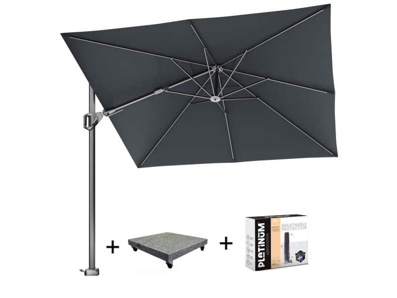 Voyager T2 zweefparasol 270x270 cm Faded black met 90KG voet en hoes