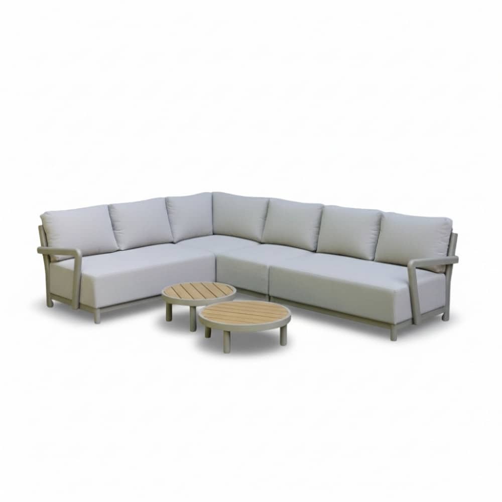 amalfi hoek loungeset 6 personen incl. tafel | aluminium + polywood | beige | 5 delig 289x222cm