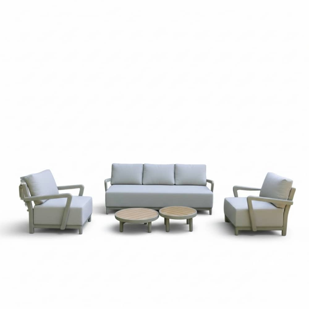 amalfi stoel bank loungeset 5 personen incl. tafels | aluminium + polywood | beige | 5 delig