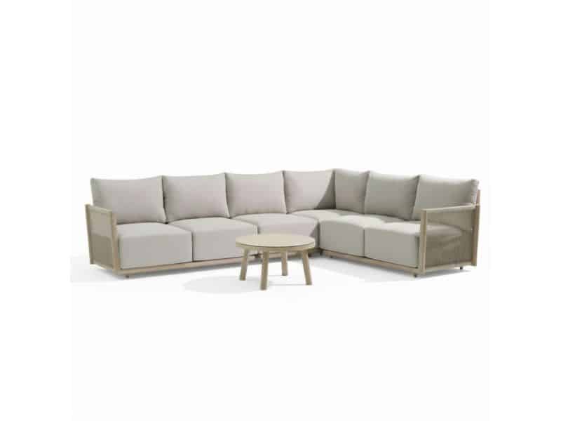 Beau hoek loungeset 6 personen incl. tafel 70cm rond | aluminium + touw | grijs | 5-delig - 304x234cm
