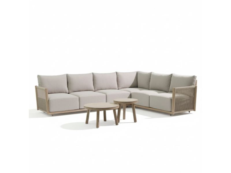 Beau hoek loungeset 6 personen incl. tafels | aluminium + touw | grijs | 6-delig - 304x234cm
