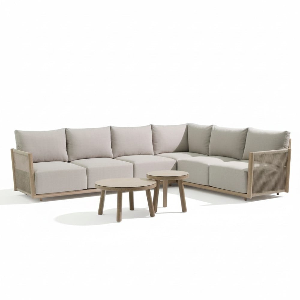 beau hoek loungeset 6 personen incl. tafels | aluminium + touw | grijs | 6 delig 304x234cm