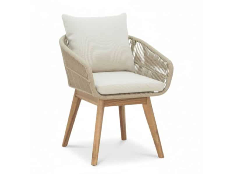 Bella dining tuinstoel | touw + hardhout | zand
