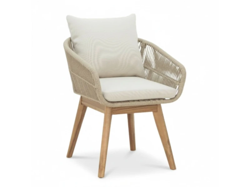 Bella dining tuinstoel | touw + hardhout | zand