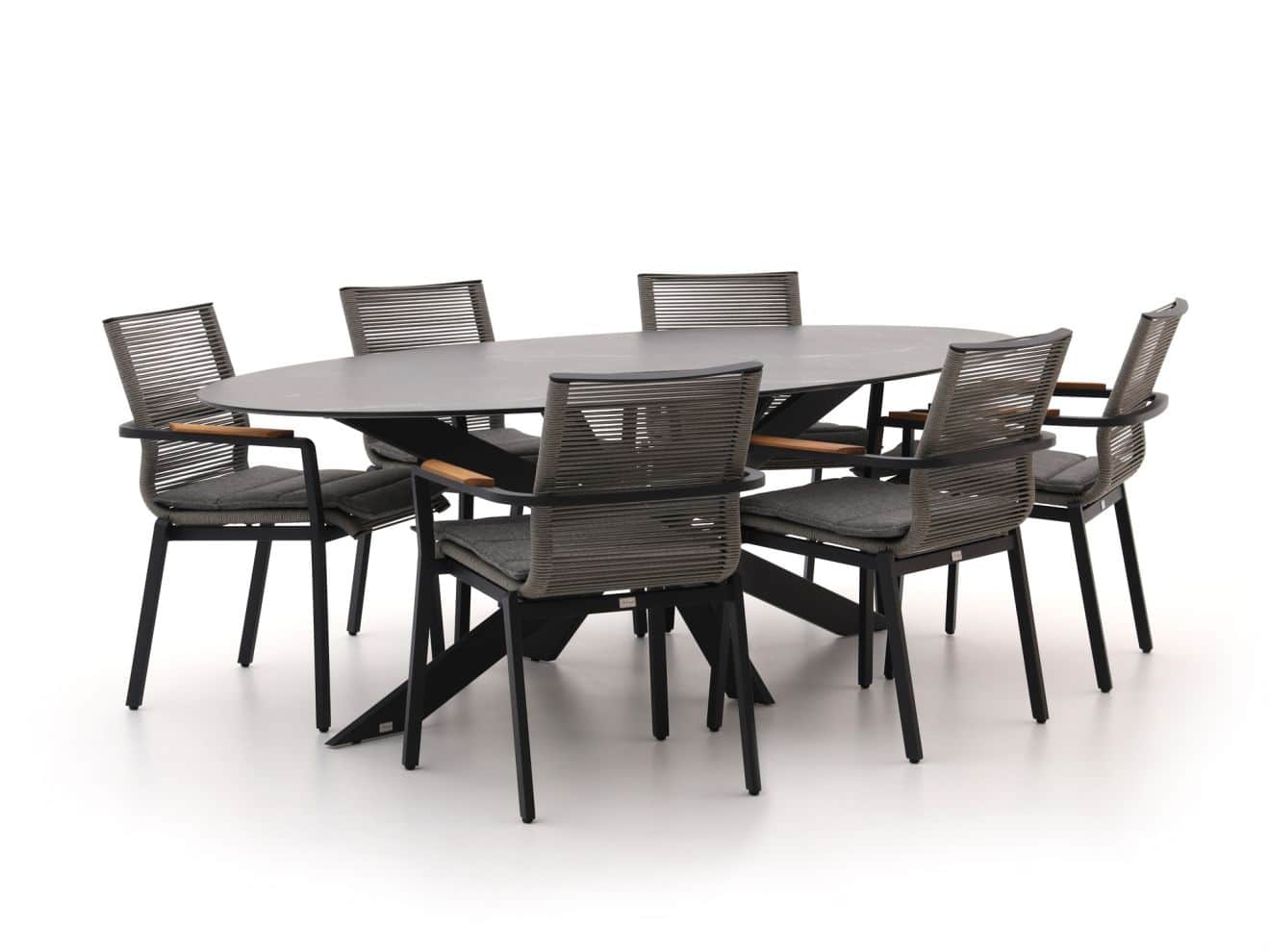 bellagio marudo/furato ellips 240cm dining tuinset 7 delig stapelbaar laagste prijsgarantie!