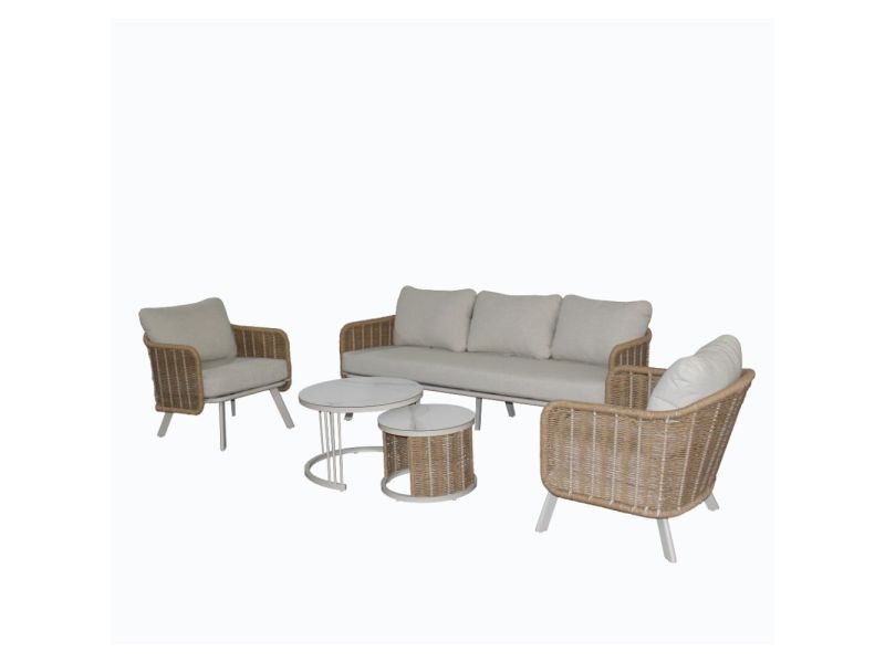 Bologna stoel-bank loungeset 5 personen | wicker + aluminium | beige | 5-delig