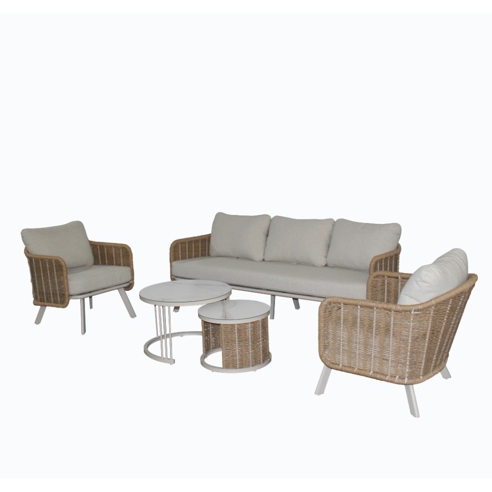 bologna stoel bank loungeset 5 personen | wicker + aluminium | beige | 5 delig