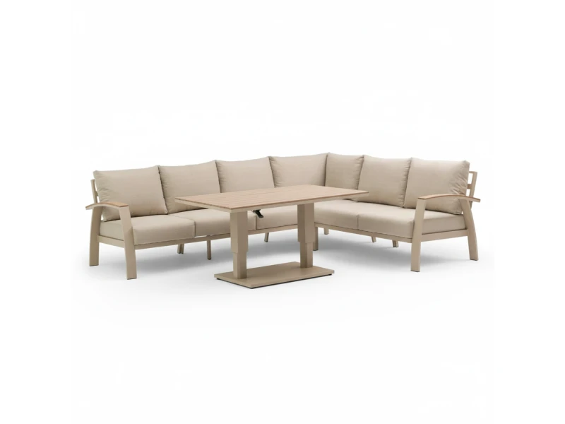 Bordeaux dining loungeset 6 personen | aluminium + polywood | beige | 4-delig - 290x225cm