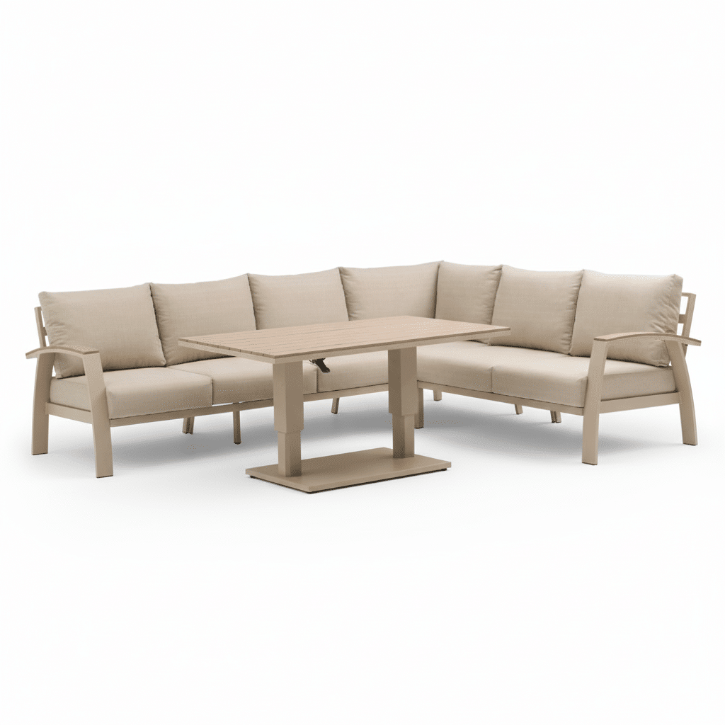 bordeaux dining loungeset 6 personen | aluminium + polywood | beige | 4 delig 290x225cm