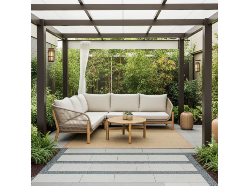 Braga hoek loungeset 6 personen incl. tafel | touw + hardhout | zand | 5-delig - 235x235cm