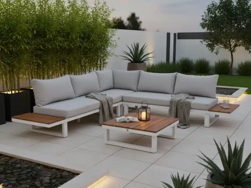 Canyon hoek loungeset 5 personen incl. tafel | aluminium + hardhout | wit/Light Teaklook | 5-delig