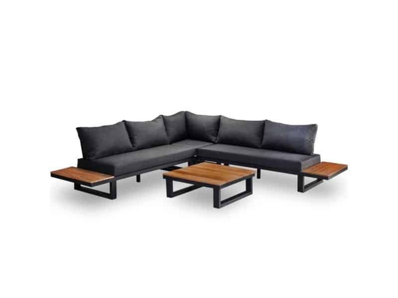 Canyon hoek loungeset incl. tafel | aluminium + hardhout | Antraciet/Light Teaklook | 4-delig