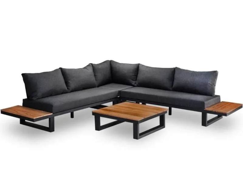 Canyon hoek loungeset incl. tafel | aluminium + hardhout | Antraciet/Light Teaklook | 4-delig