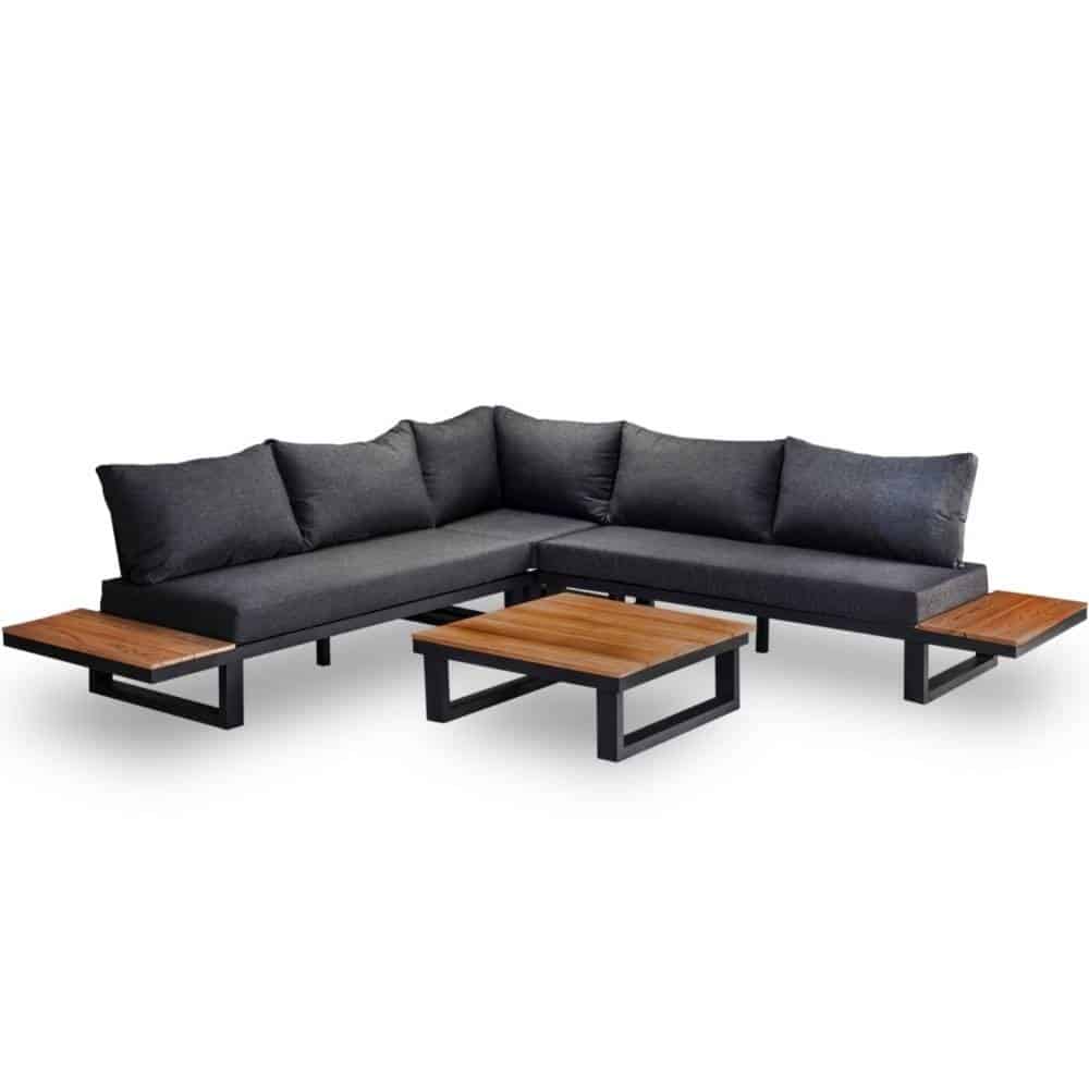 canyon hoek loungeset incl. tafel | aluminium + hardhout | antraciet/light teaklook | 4 delig