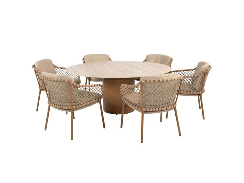 Colorado Martinique dining tuinset 160xH75 cm rond 7 delig keramiek amber 4 Seasons Outdoor