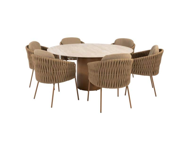 Colorado Molina dining tuinset 160xH75 cm rond 7 delig keramiek amber 4 Seasons Outdoor