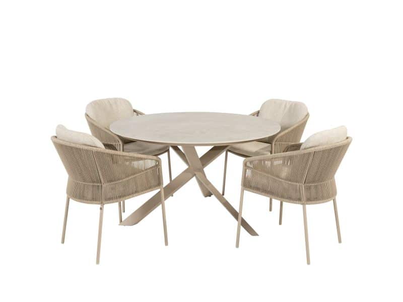 Florence Prado dining tuinset 130xH75 cm rond 5 delig keramiek latte Taste 4SO