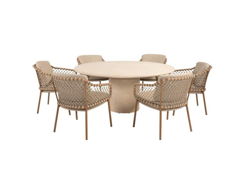 Hampton Martinique dining tuinset 160xH75 cm rond 7 delig mortex amber 4 Seasons Outdoor