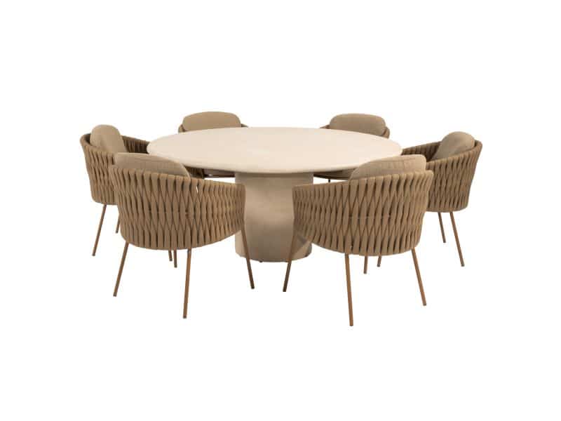 Hampton Molina dining tuinset 160xH75 cm rond 7 delig mortex amber 4 Seasons Outdoor