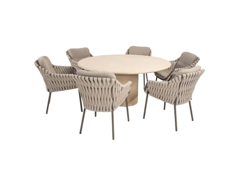 Hampton Montera dining tuinset 160xH75 cm rond 7 delig mortex terre 4 Seasons Outdoor