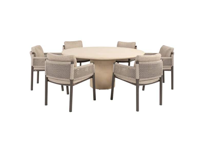 Hampton Savanne dining tuinset 160xH75 cm rond 7 delig mortex terre 4 Seasons Outdoor