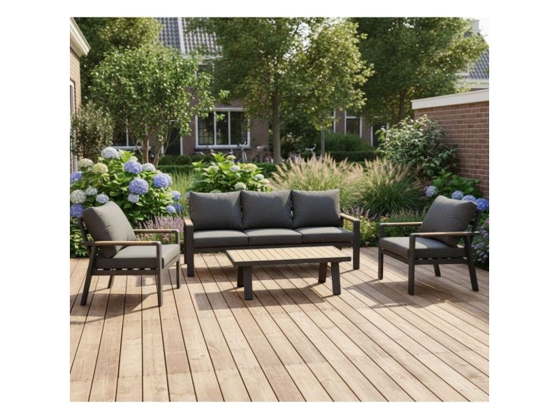 Lola stoel-bank loungeset 5 personen | aluminium + polywood | antraciet | 4-delig