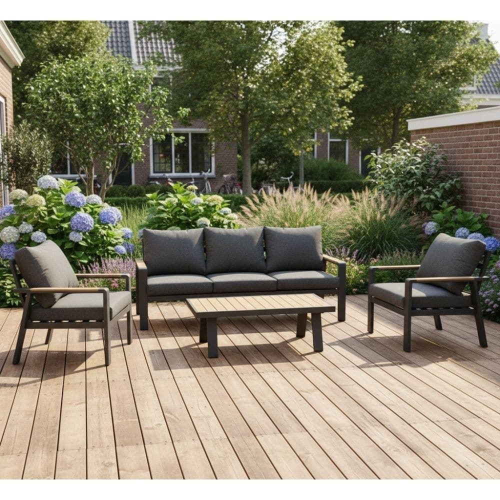 lola stoel bank loungeset 5 personen | aluminium + polywood | antraciet | 4 delig