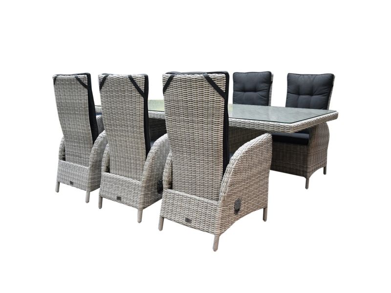 Menorca dining tuinset 220x100xH78 cm verstelbaar 7-delig wit grijs