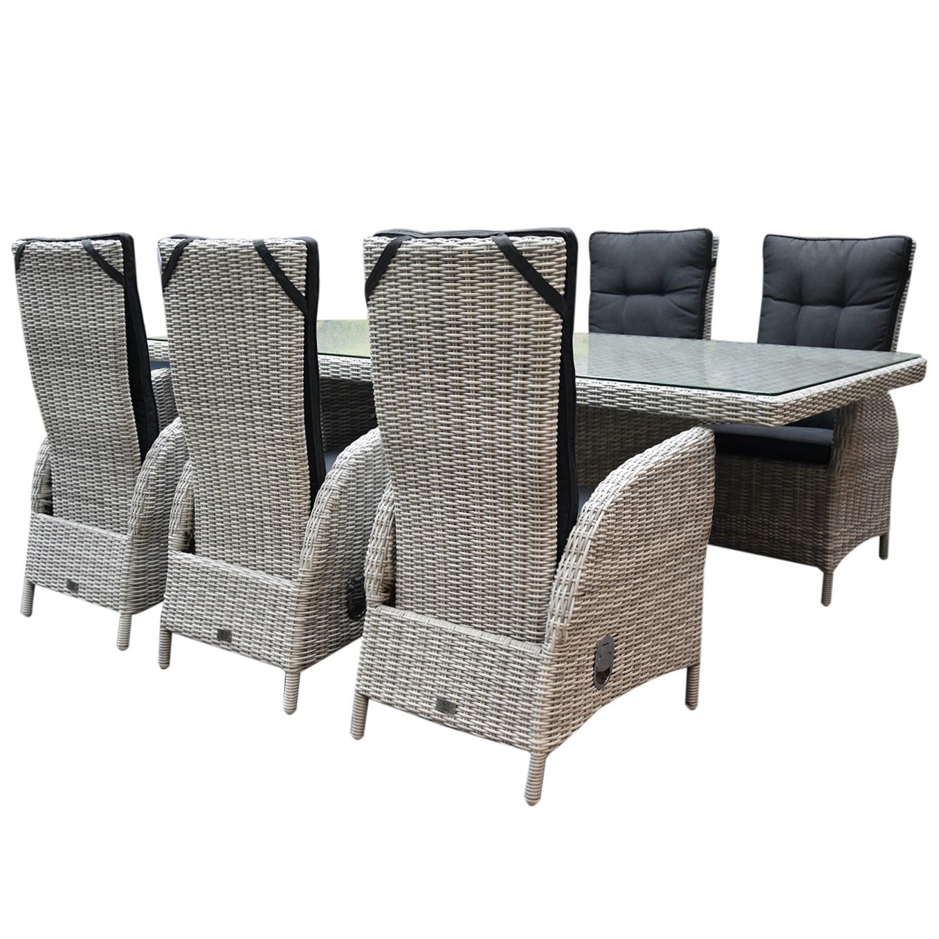 menorca dining tuinset 220x100xh78 cm verstelbaar 7 delig wit grijs