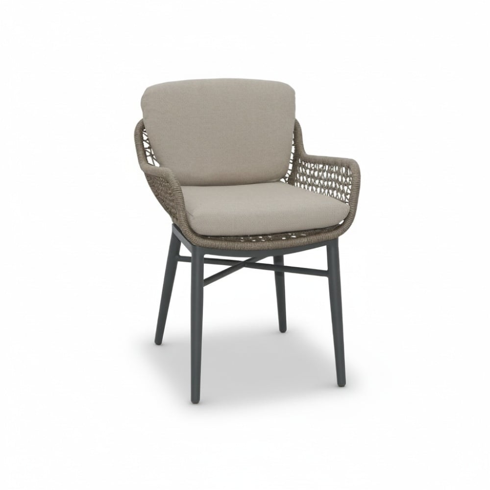 mila dining tuinstoel | touw + aluminium | beige/antraciet