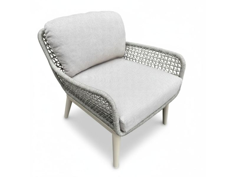 Mila low dining tuinstoel | touw + aluminium | beige