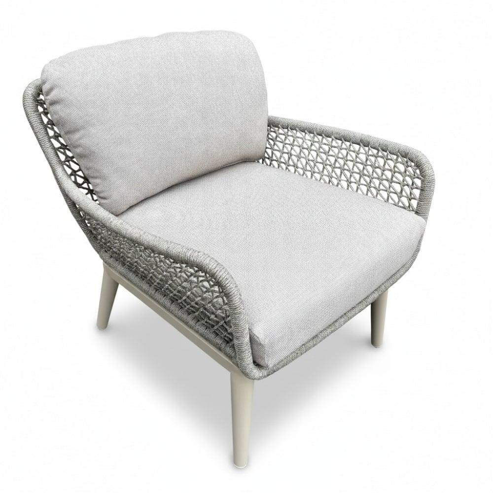 mila low dining tuinstoel | touw + aluminium | beige