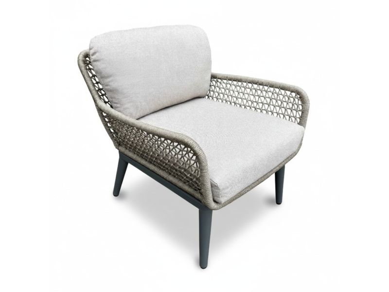 Mila low dining tuinstoel | touw + aluminium | beige/antraciet