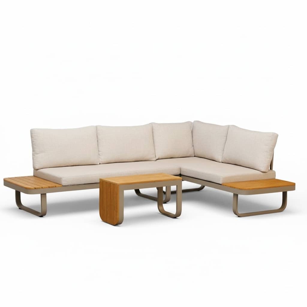 montreal chaise longue balkon loungeset 4 personen | aluminium + polywood | beige | 3 delig