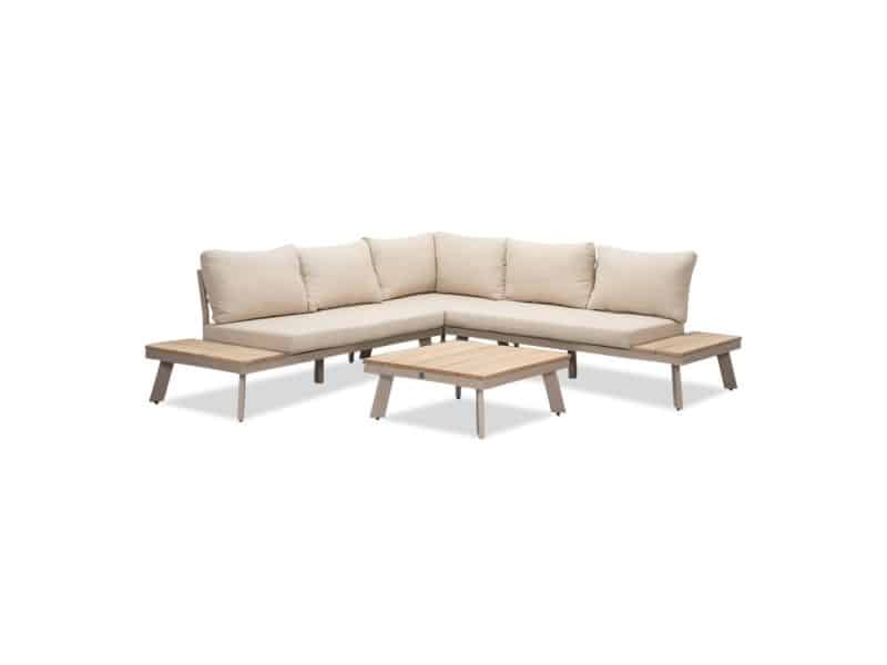 New York hoek loungeset 5 personen | aluminium + hardhout | beige/Light Teaklook | 4-delig - 248x248cm