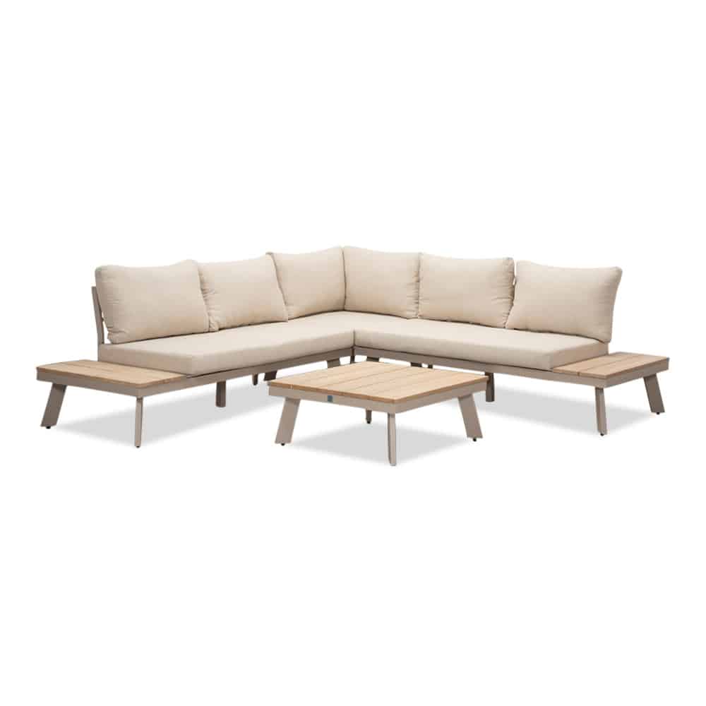 new york hoek loungeset 5 personen | aluminium + hardhout | beige/light teaklook | 4 delig 248x248cm
